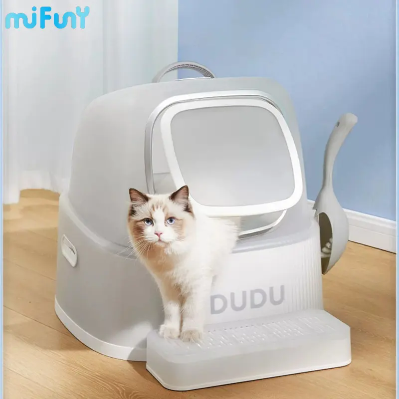 

MiFuny Oversized Fully Enclosed Cat Litter Box Anti-splash Cat Sandbox Anti-odor Cat Toilet Litter Tray Bedpans Pet Accessories