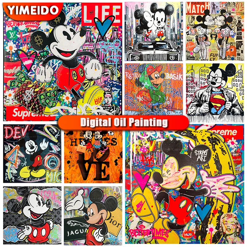 

Disney Painting By Number Cartoon Mickey Mouse Kits for Children Handpainted on Canvas DIY Coloring Picture By Number Wall Art