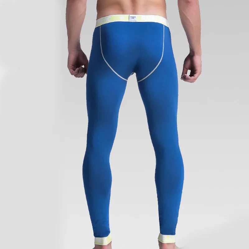 Men Thermal Underwear Set Men Long Johns Male Thin Section Tight Round Neck Basic Undershirt Sexy U Convex Penis Pocket Leggings