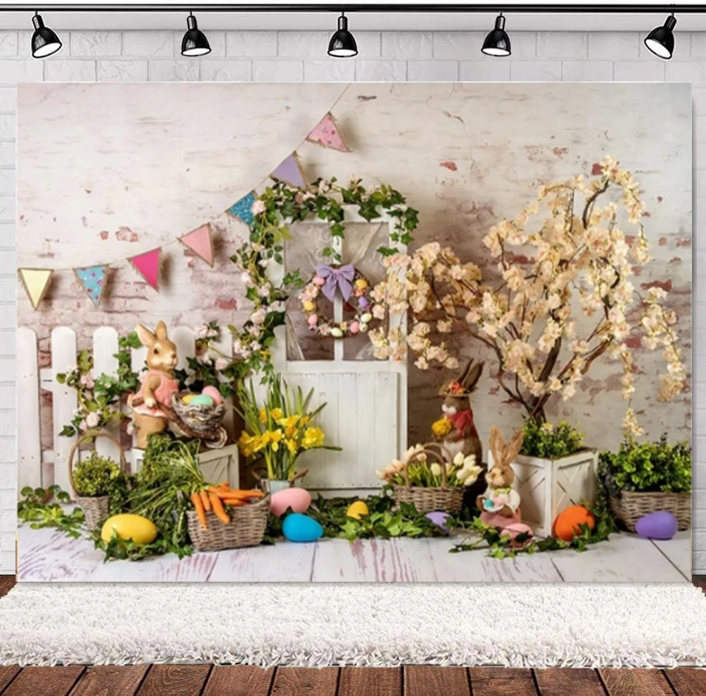 

Photography Backdrop Spring Easter Rabbit Bunny Flower Newborn Baby 1st Birthday Cake Smash Party Background For Photo Studio