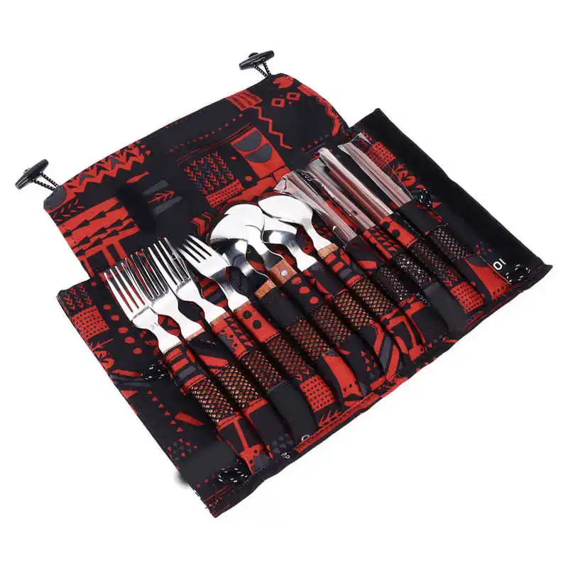 

Camping Food Utensils Camping Tableware 4 Person Use Wooden Handle with Carrying Bag for Barbecue for Picnic