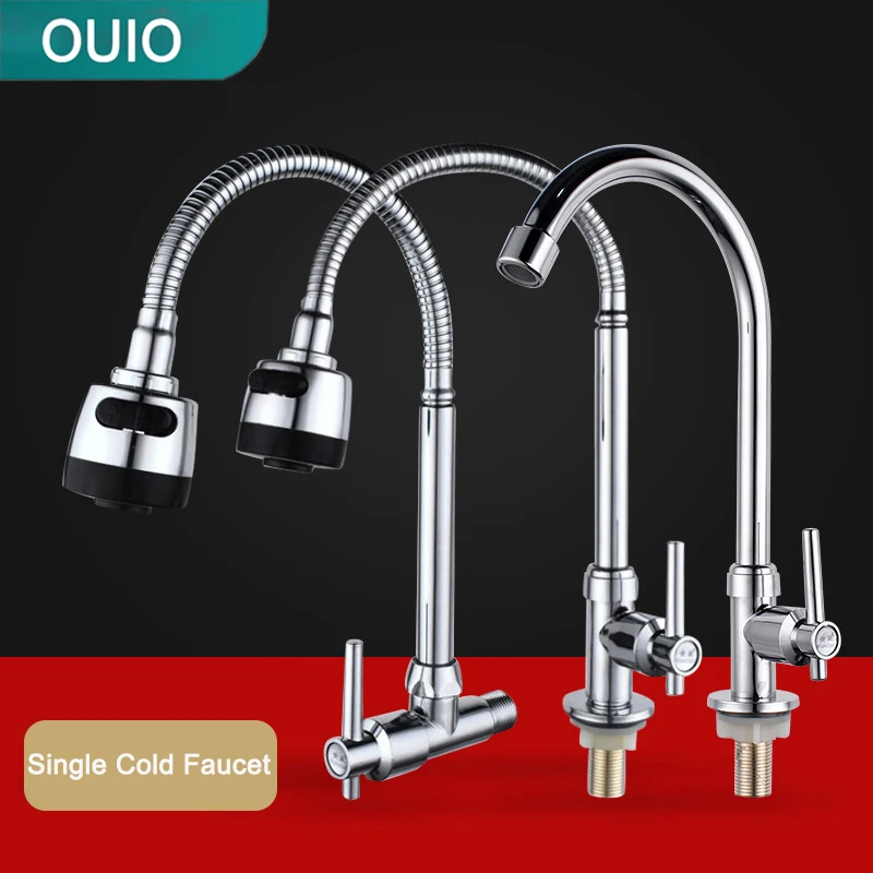 

Kitchen Faucet Big Bend Universal Tube Single Cold Wash Basin Sink Faucet Zinc Alloy Single Handle Single Hole Kitchen Faucets