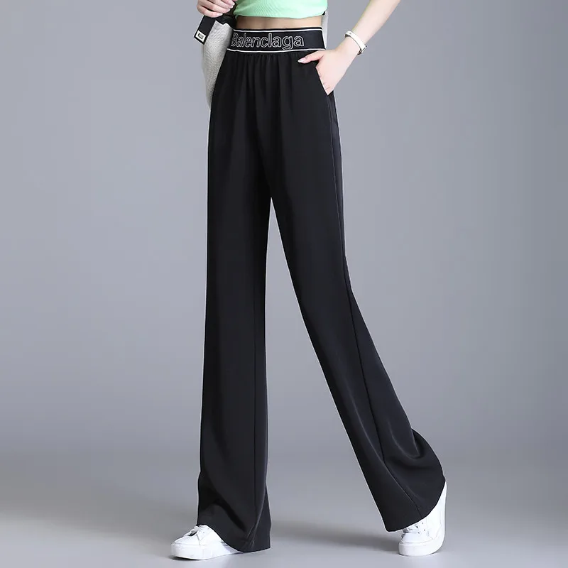 Брюки женские в рубчик с эластичным поясом и широкими штанинами свободные тонкие