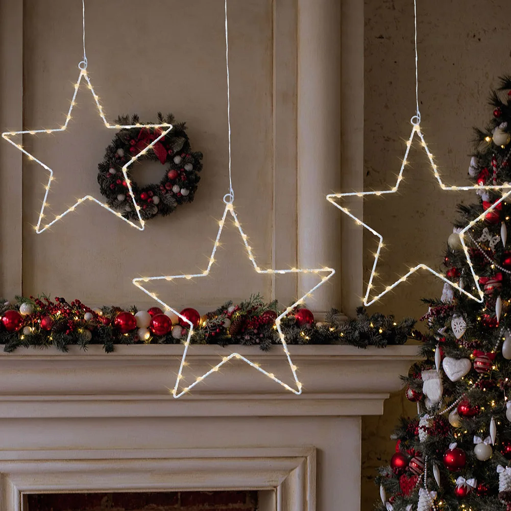 

LED String Lights Garland Battery Operated Pentagram Lights Hanging Ornaments Waterproof Atmosphere Props for Window Decoration