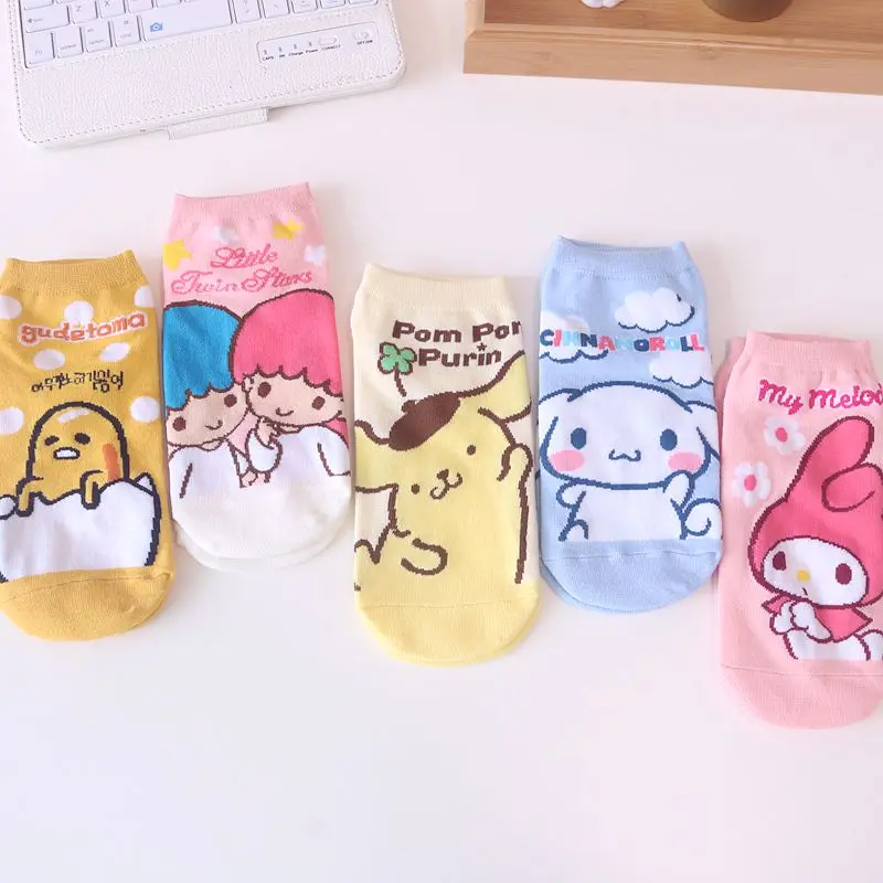 

Милая Sanrioed аниме мультяшная серия mymelody Kuromi Cinnamoroll милые модные хлопковые носки невидимые носки