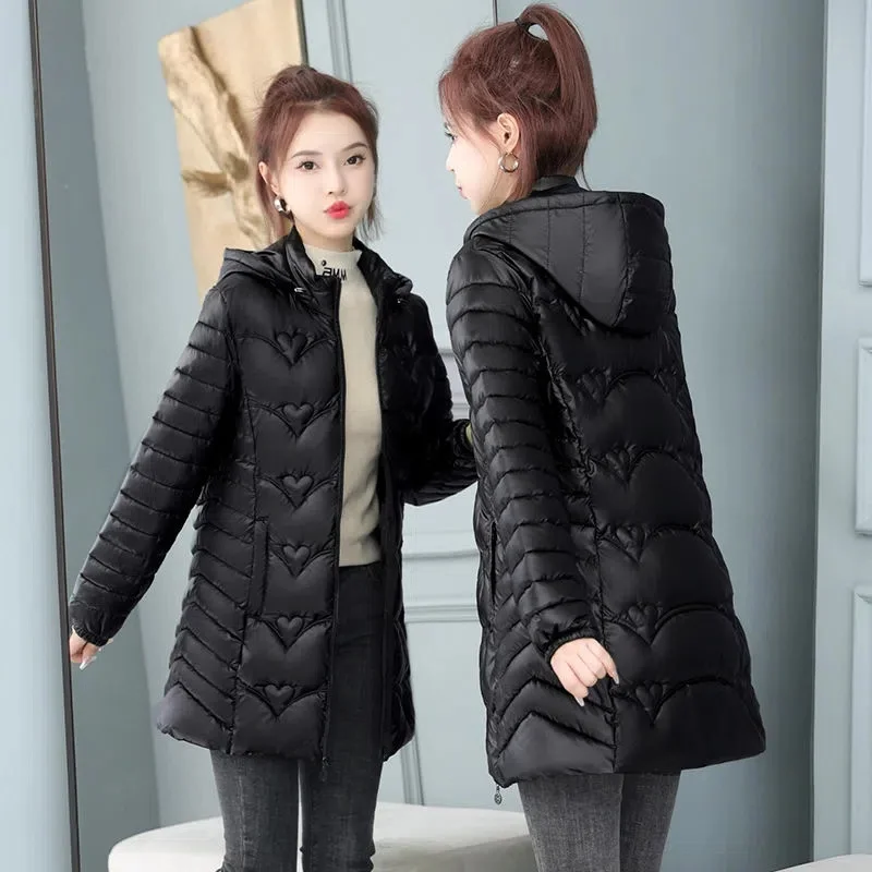 2023 New Winter Jacket Long Coats Women Parkas Hooded Glossy Down Cotton Jacket Warm Casual Parka Padded Cotton Coat Female