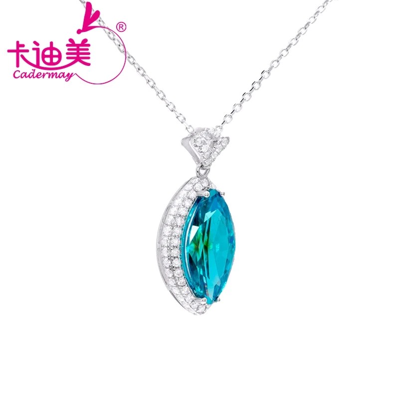 CADERMEAY Fine Jewelry 925 Silver Marquise Brilliant Cut Gemstone Natural Blue Topaz Pendant Necklace For Women Party Gift