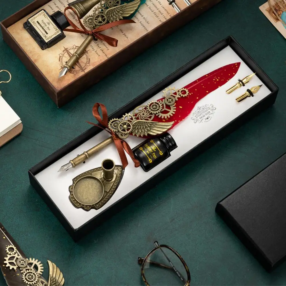 

1 Set Durable Delicate Replaceable High Quality Gift Feather Dip Pen Set Stationery Supplies Feather Pen Kit Dip Pen Set