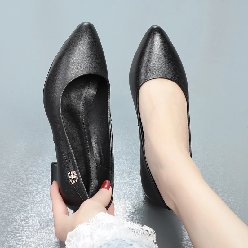 High Heels Wedding Shoes Women 2023 New Women Shoes Red Genuine Leather Pointed Toe Professional Fashion Single Shoes Women