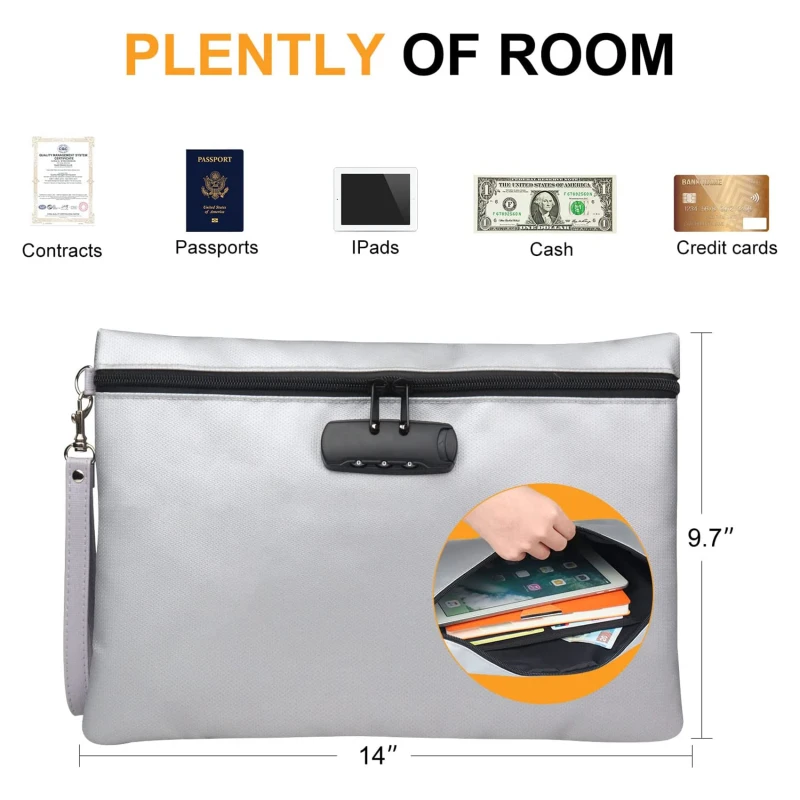 

Fireproof Document Bag Waterproof Money Bags Fire Safe Storage Pouch With Zipper Cash File Envelope Holder For Home Office