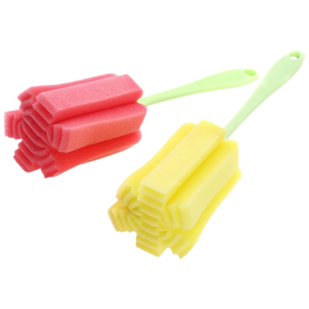 

2 Pcs Long Handle Sponge Brush Bottle Scrub Scrubber Baby Water Plastic Cup Cleaning Glass Bottles