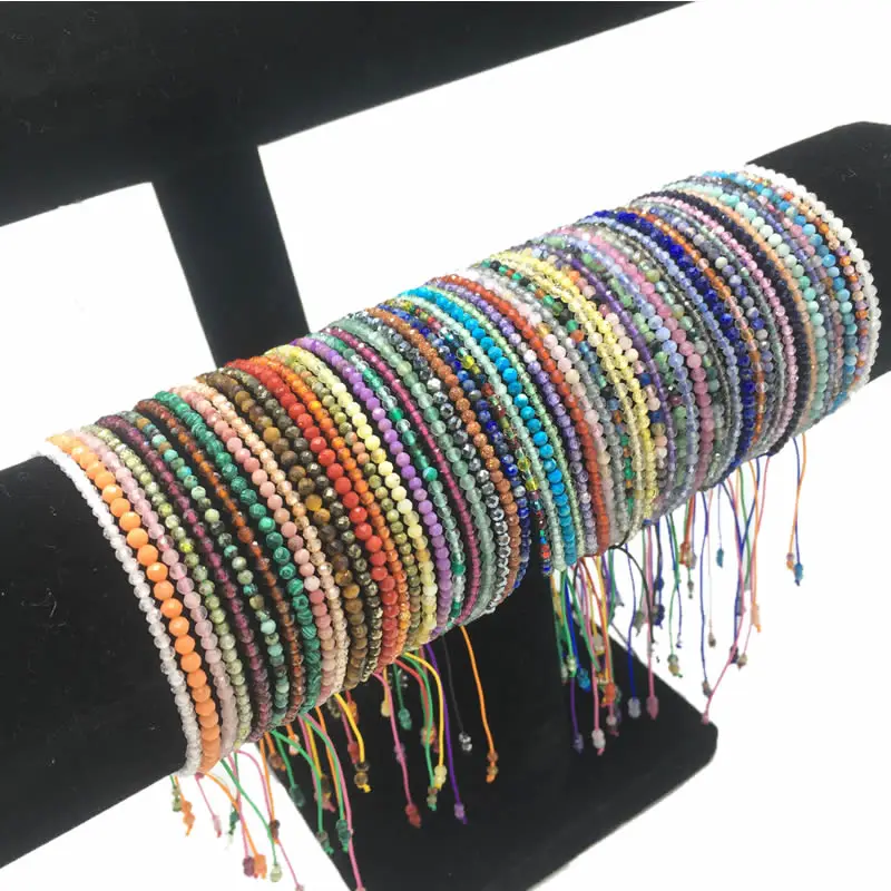 

Fashion 2-3mm Natural Stone Handwoven Agate Crystal Tiger Eye Garnet Turquoise Beads Adjustable Bracelet Couple Jewelry Gift