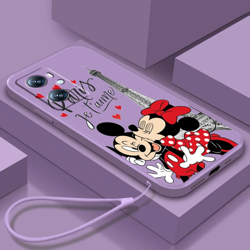 

London Luxury Mickey Minnie Phone Case For OPPO Find X5 X3 F21 Lite A96 A94 A93 A77 A76 A74 A72 A57 A53S A16 A9 5G Liquid Rope