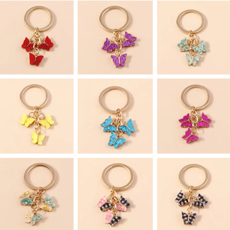 

Cute Colorful Butterfly Keychains Enamel Flying Animal Charms Keyrings Souvenir Gifts for Women Men Handbag Pendants Key Chains