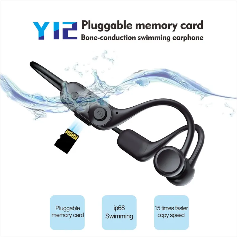

Y12 Wireless Earphones Hifi TF Card Bluetooth 5.2 IP68 Waterproof MP3 Headphones Bone Conduction Sport Headset Calls Handsfree