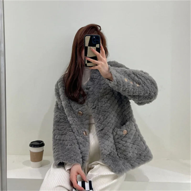2022 Women's Winter Fashion Natural Lamb Fur Coats for Female Ladies Furry Genuine Lamb Fur Jackets Korean Style Outwear E691