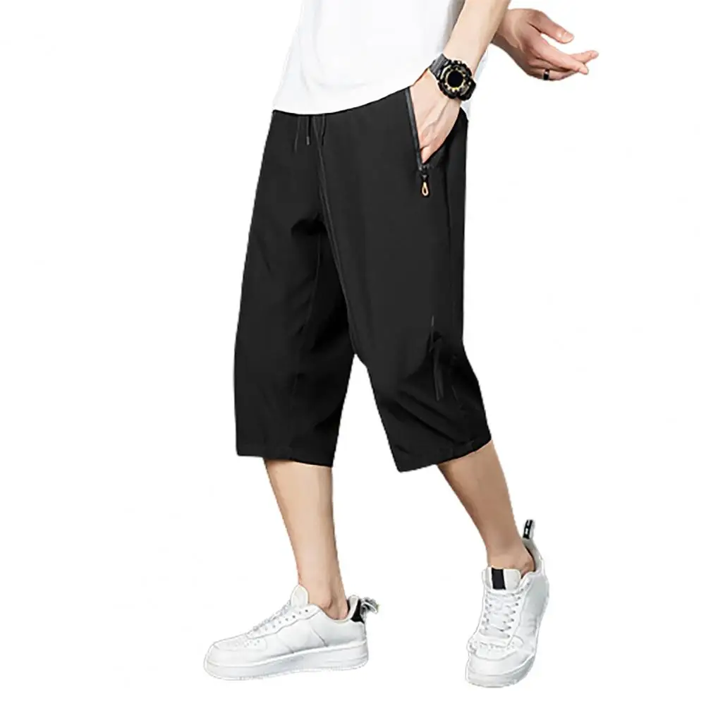 

Простые брюки до щиколотки с карманами, крутые шелковые свободные укороченные брюки, дышащие мужские брюки, уличная одежда