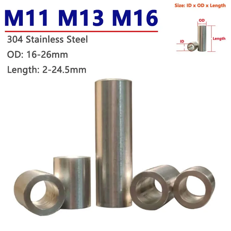 

Втулка из нержавеющей стали 304, шайба M11, M13, M16, круглая полая нерезьбовая опорная втулка, внешний диаметр 16-26 мм, длина 2-24,5 мм