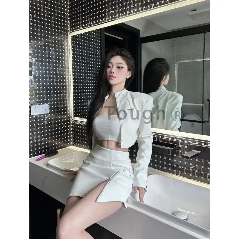 Эстетический элегантный кожаный комплект из 2 предметов 2000-х годов женская