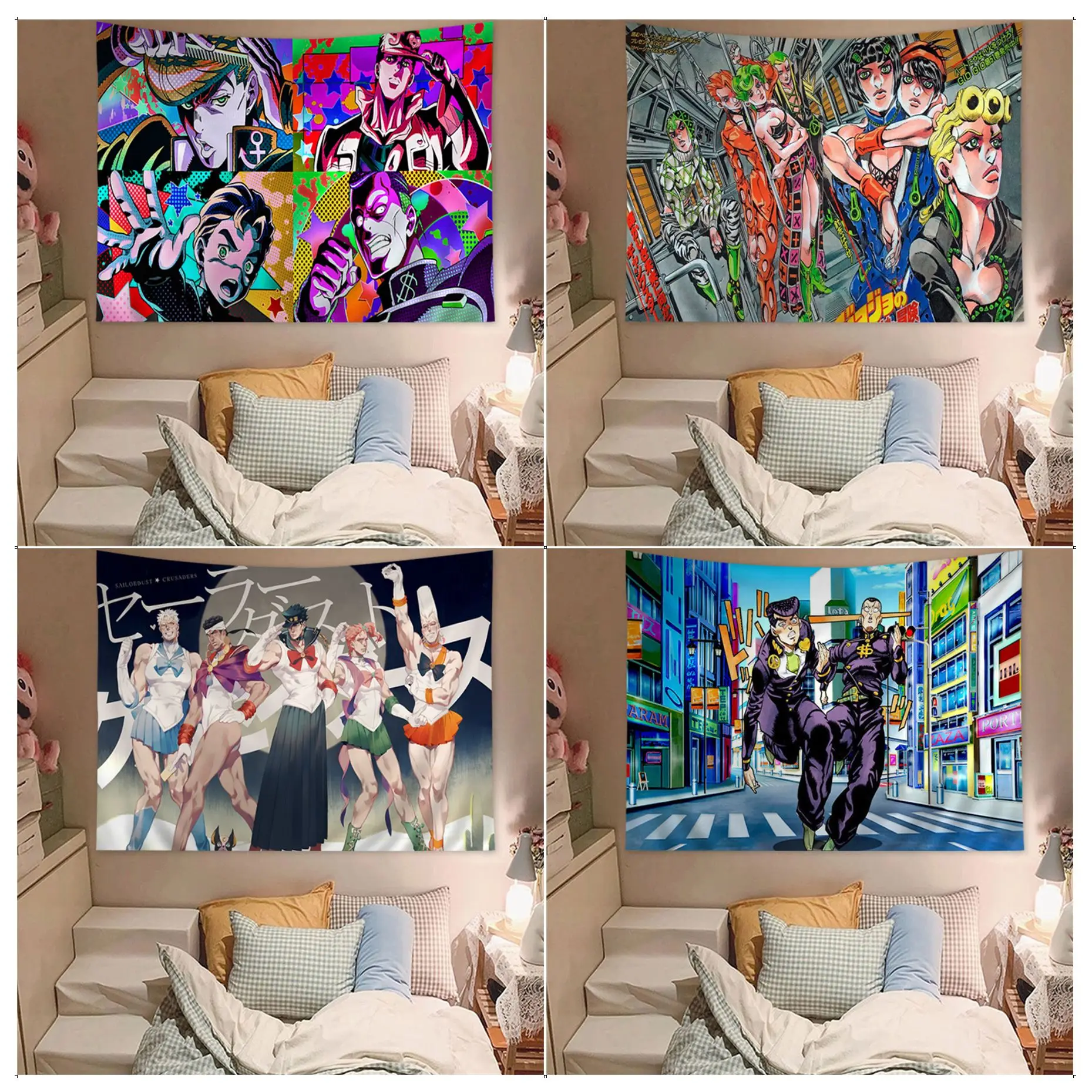 

Anime JoJos Bizarre Adventure Tapestry Art Printing Japanese Wall Tapestry Anime Kawaii Room Decor