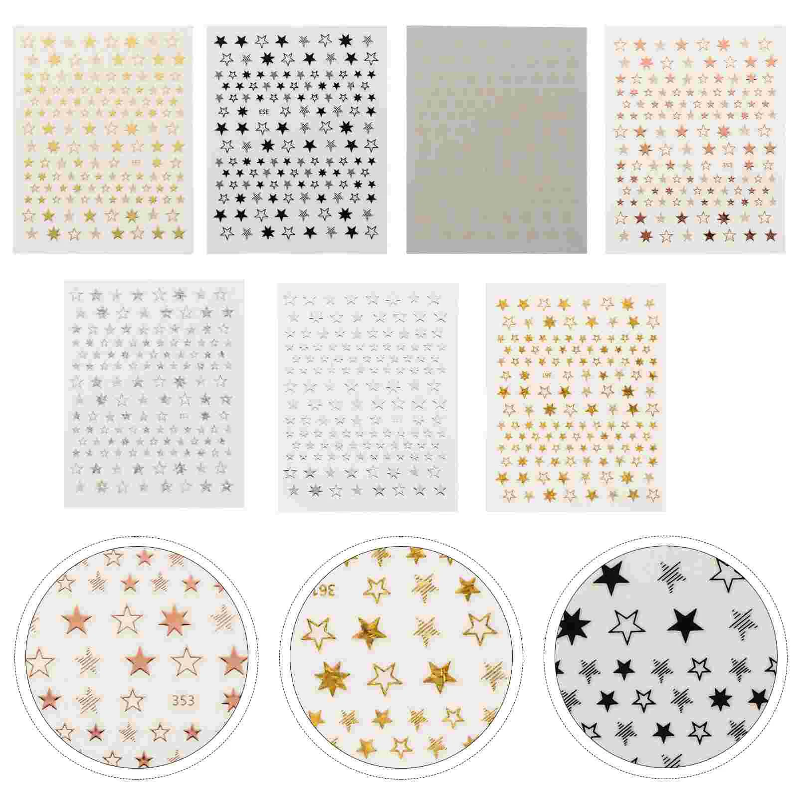 

7 Pcs Star Nail Sticker 7 Glass Decor Nail Decals Pentagram Nail Wrap Stickers Paper Nail Foils Star Nail Kawaii accessories