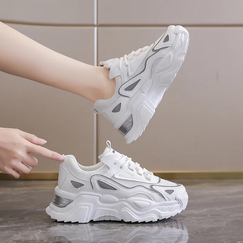 

Кроссовки женские на платформе, Вулканизированная подошва, толстая подошва, повседневные беговые кроссовки, черные белые