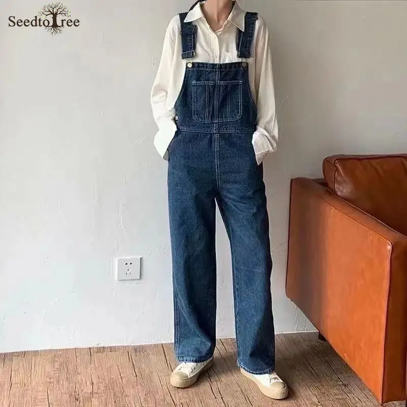 

Модный мужской джинсовый комбинезон в Корейском стиле, Свободный Прямой джинсовый комбинезон на подтяжках, брюки-карго в стиле сафари