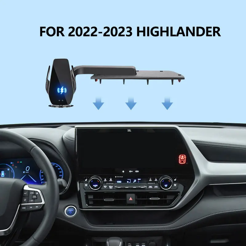 

Car Mobile Phone Holder For Toyota Highlander 2021 2022 Dashboard Screen Fixed Base15W Wireless Charger Cell Phone Support