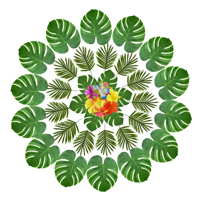 

12Pcs Artificial Flower Plants Turtle Leaves Tropical Palm Leave Summer Jungle Theme For Home Hawaii Wedding Decoration Outdoor
