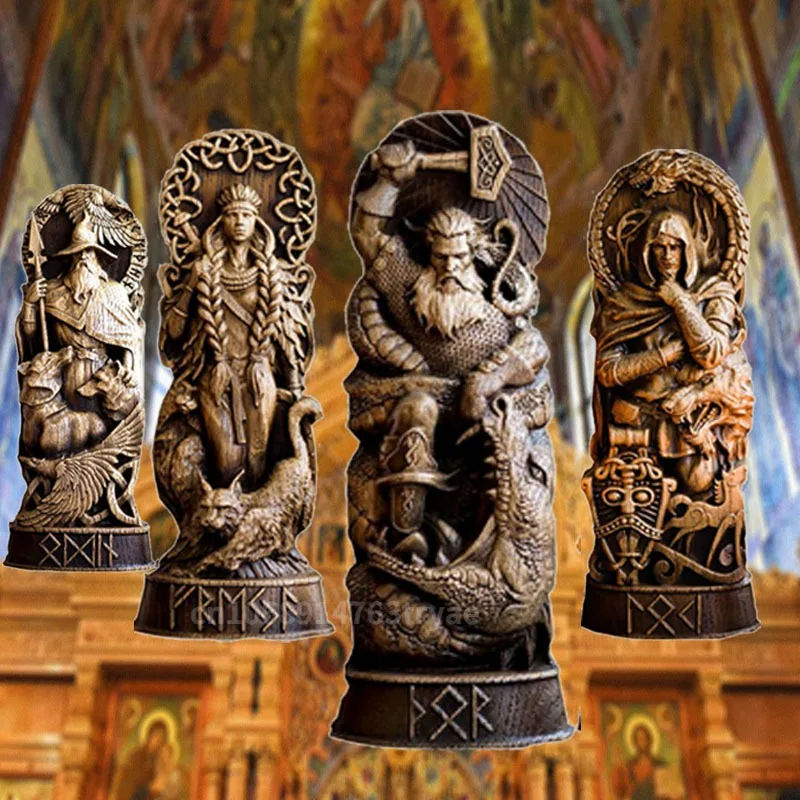 

Resin Statue Nordic Gods Odin Sol Loki Freya Legend Viking God Carving Scandinavian Sculpture Altar Heathen Asatru Home Decor