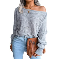 cydnee popular sexy slash neck pullovers womens college daily style knitted sweater retro lady tops hollow knitted sweater