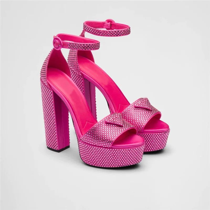 

Satin Platform Sandals With Crystals Begonia Pink 135 Mm Satin-covered Heel 40 Mm Platform Shoes
