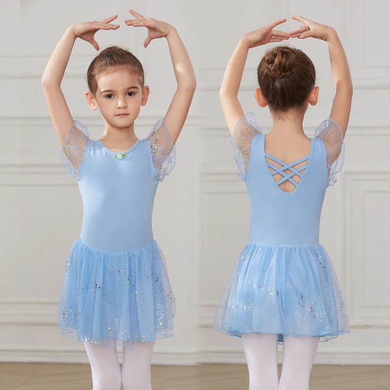 AOQUNFS Girls Ballet Skirt Dance Dress Wear Clothes for Kids Women Leotard Short Sleeve Cotton Costumes Dancing Dress with Tulle