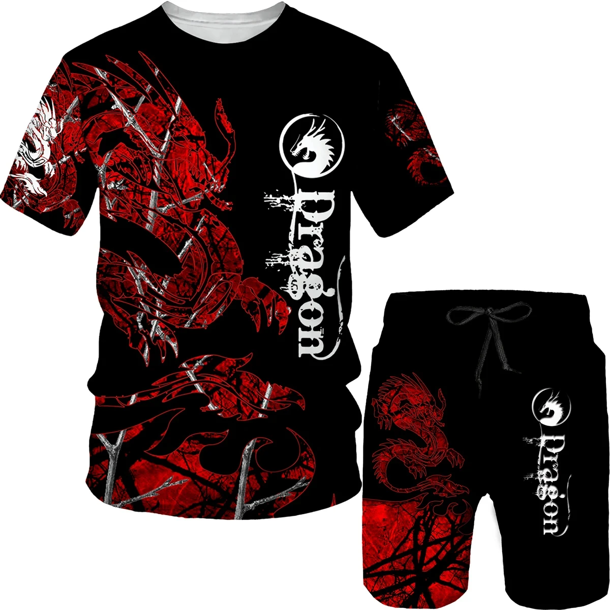 Новинка 2024 модный мужской костюм повседневный с китайским принтом дракона