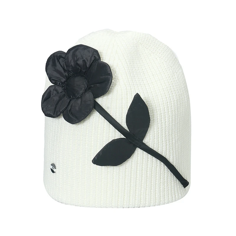 Personality Flowers Knitting Keep Warm Women Beanie Outdoor Autumn Winter Earflaps Knitted Hat Women'S Winter Hat