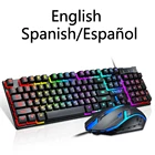 Проводная игровая клавиатура и мышь, USB персонажи, светящаяся Механическая игровая клавиатура, мышь, 1600DPI для ПК, ноутбука, испанскийанглийский