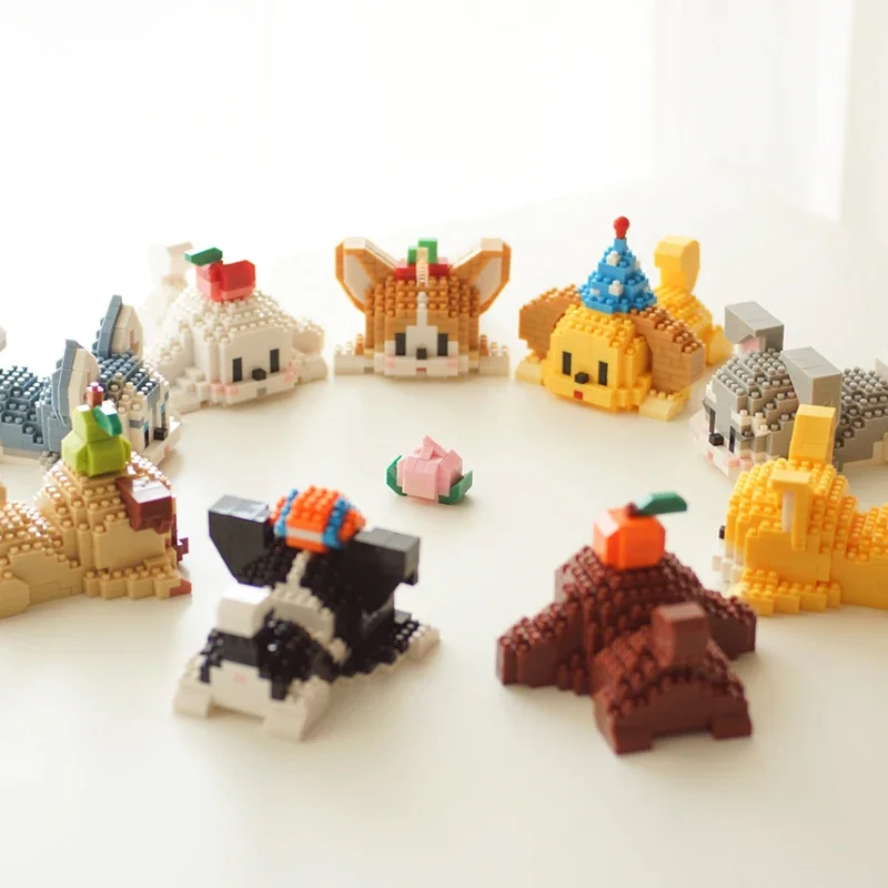Животное Собака Микро Строительные Блоки Мопс Тедди Шнауцер Хаски Корги Каваи 3D
