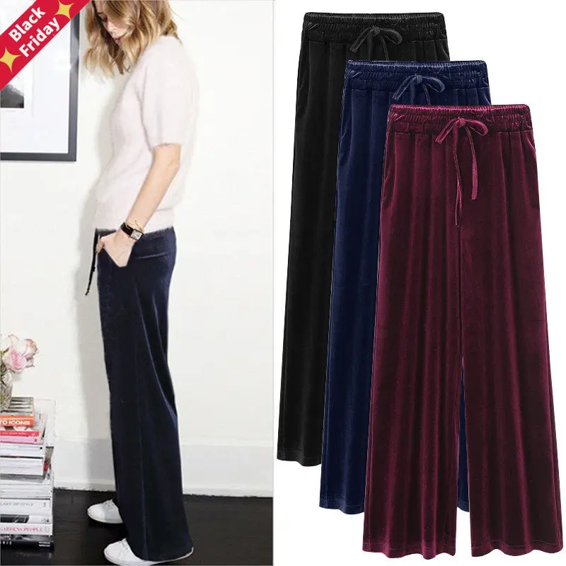

2023 Spring Autumn Gold Velvet Wide-leg Pants Womens Clothing Loose Large Size 6XL High Waist Casual Pants 190B