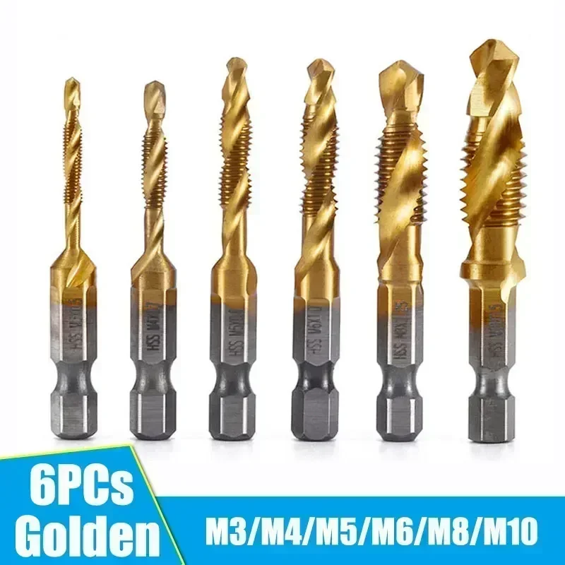 

Набор из 6 сверл для метчиков с титановым покрытием, шестигранным хвостовиком и резьбой из быстрорежущей стали для метрических резьбовых сверл (M3 ~ M10)