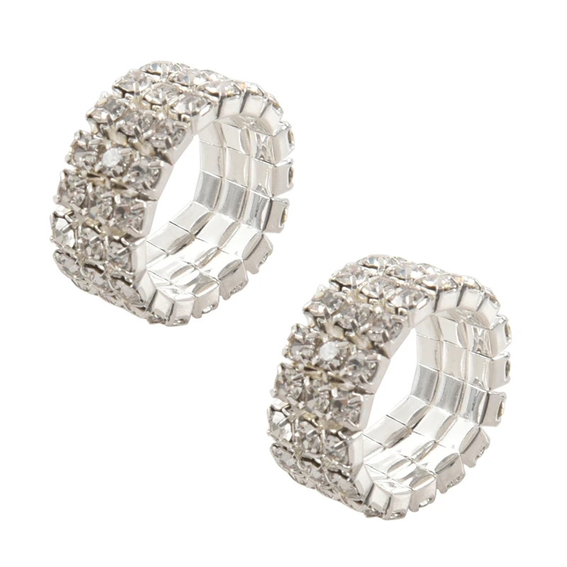 

2X Toe Ring Elastic 3-Rows Rhinestones Clear Wedding Jewelry 9mm