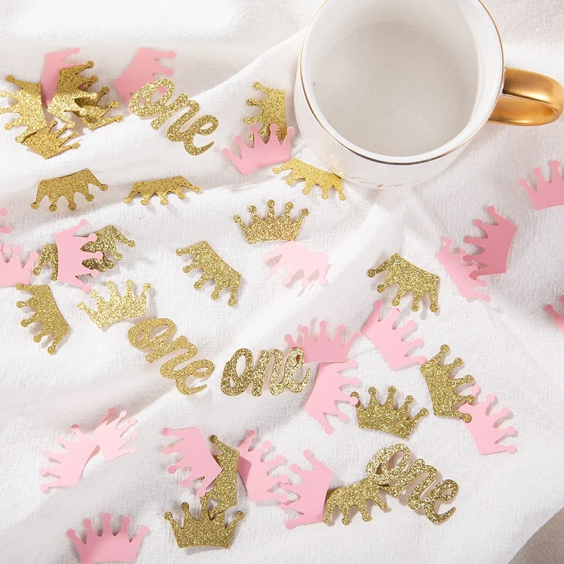 Glitter Crown Confetti Pink and Gold One Table Scatter for Princess Girl First Birthday Girl Christening Baby Shower Party Decor