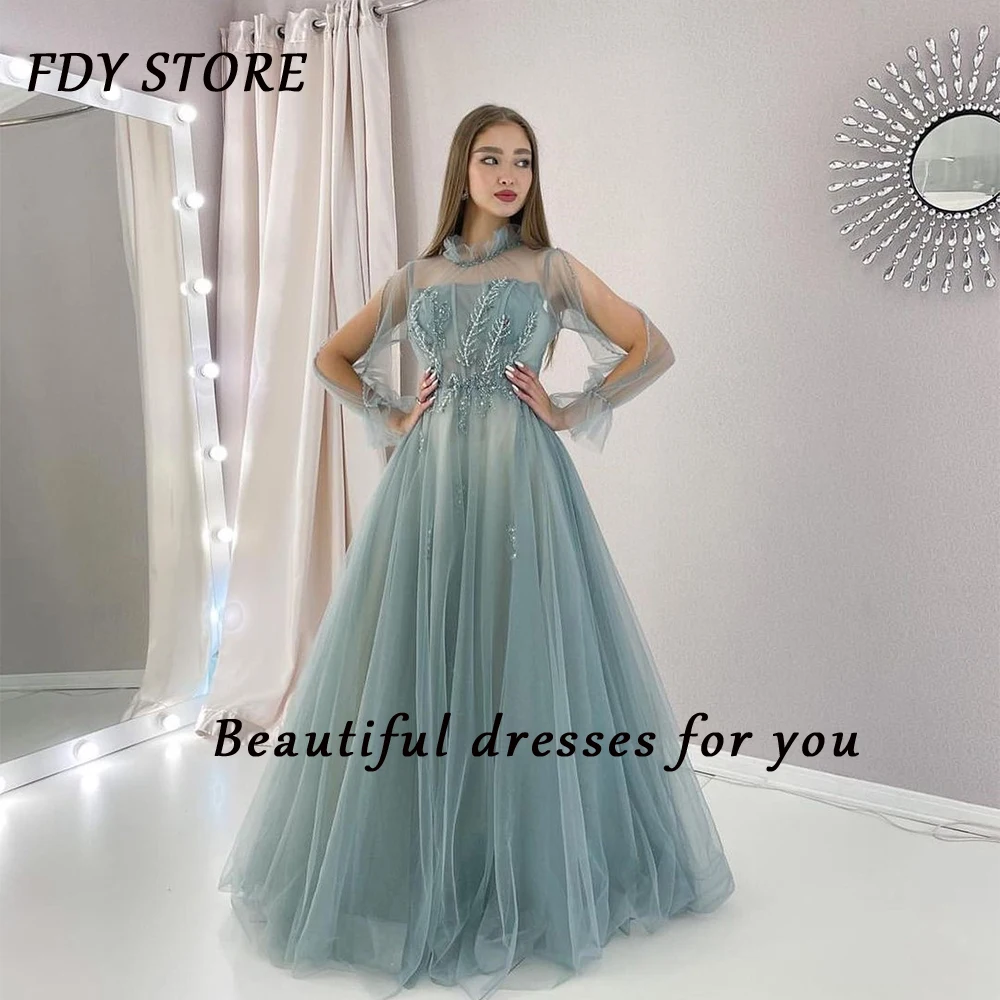 

FDY Store Prom Scoop Neckline Beaded Sweep Train Zipper Up Embroidery Evenning Ball-gown Dress Formal Occasion Party for Women