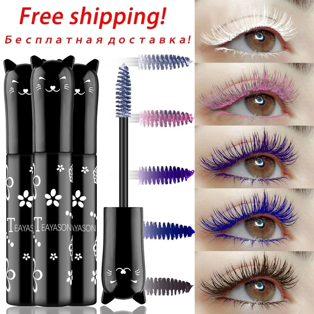 

6 Color Mascara Waterproof Fast Dry Eyelashes Curls Extension Make-Up Eyelashes Blue Pink Purple Black White Coffee Ink Mascara