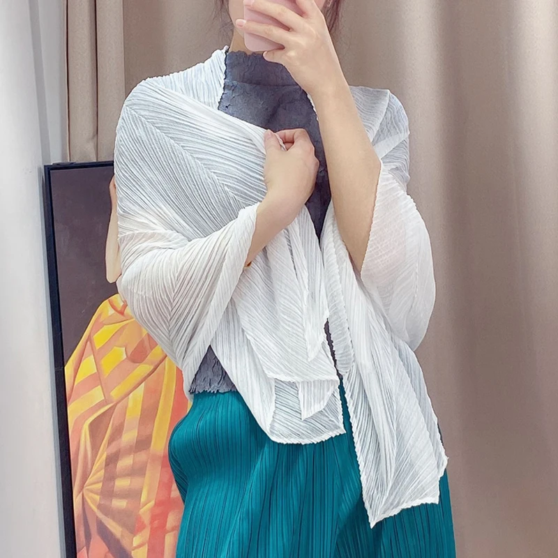 Женский шарф Miyake, модные летние плиссированные однотонные повседневные универсальные шарфы