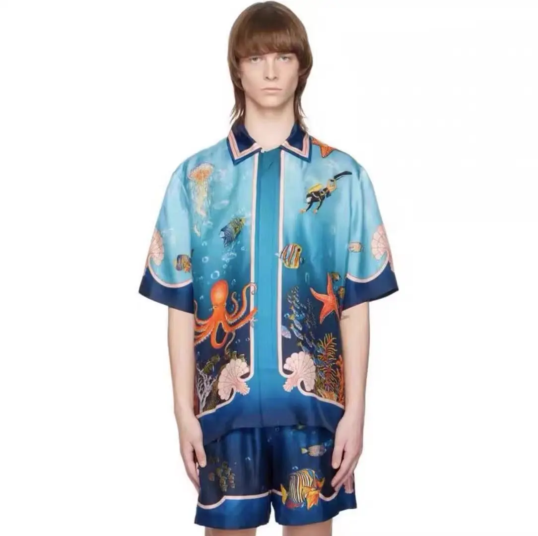 

Casablanca Silk Shirt Underwater Animal Print Men's And Women's 1:1 Coastal Beach Long Sleeve Shirt