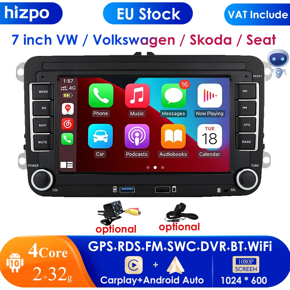 Автомагнитола 2 Din 7 дюймов мультимедийный плеер на Android с GPS для VW/Volkswagen Skoda Octavia Golf 5