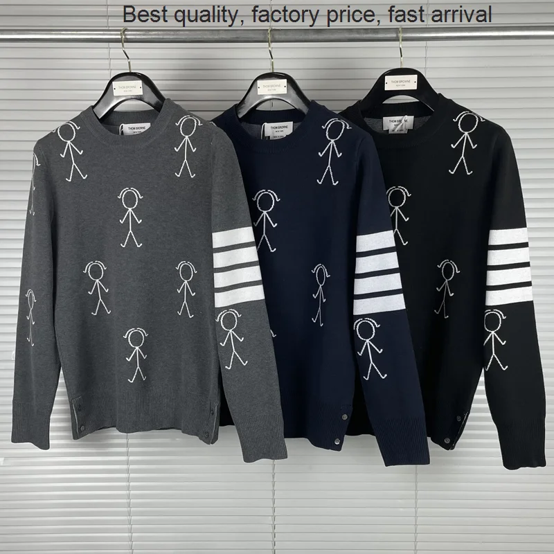 High quality luxury brand Fashion TB THOM Brand Sweaters Men Slim Fit O-Neck Pullovers Clothing Striped Wool Matchstick Pattern