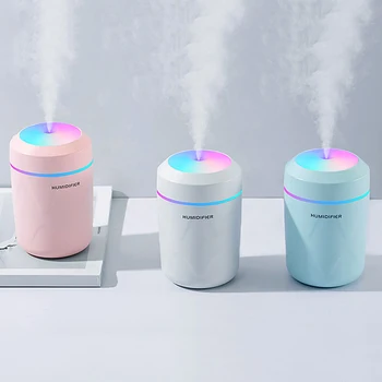 Humidificador de aire eléctrico portátil, rociador de niebla con taza fría USB de 300ml, con luz nocturna colorida para el hogar y el coche 1