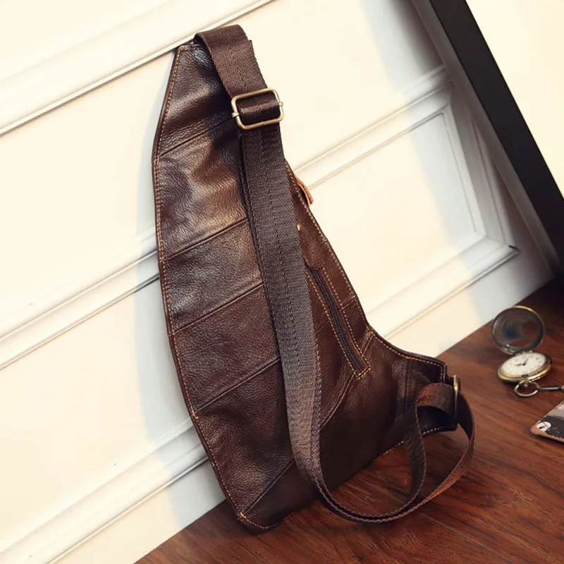 Мужская нагрудная Сумка-слинг из натуральной кожи повседневный винтажный