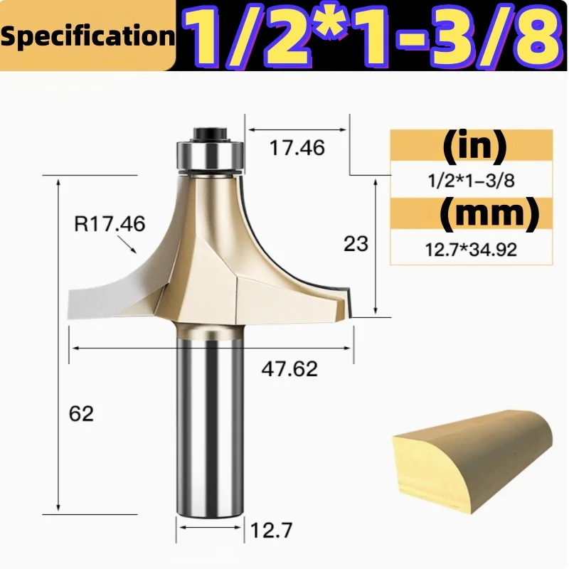 Угловая фреза для закругления углов, вогнутая фреза, карбид вольфрама, деревообрабатывающий инструмент Bullnose, триммер с круглым краем, хвостовик 1/2 1/4 дюйма